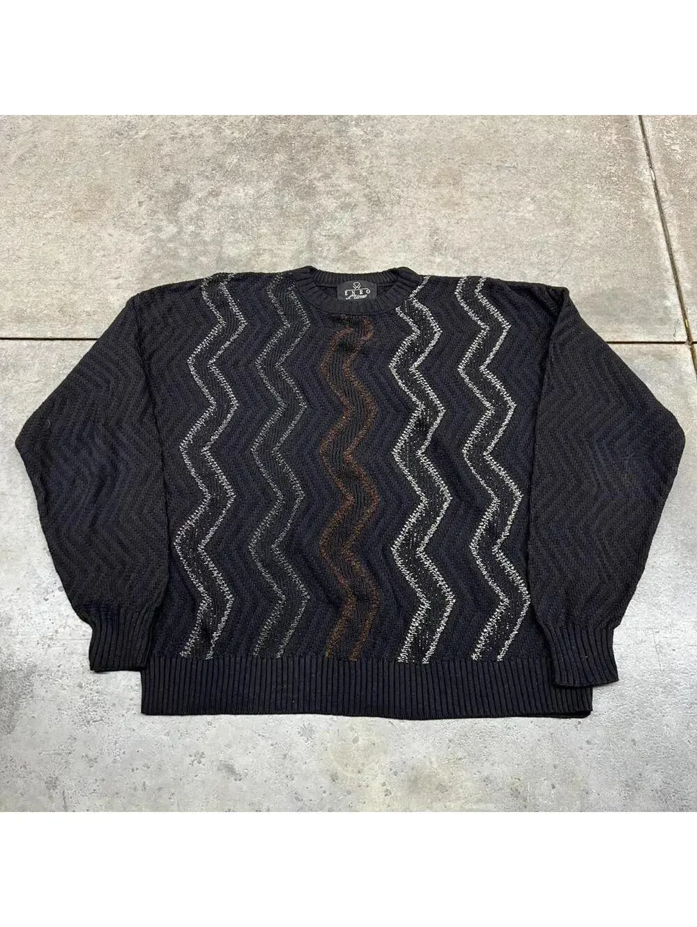 vintage black white and brown striped made in usa knit sweater size xl